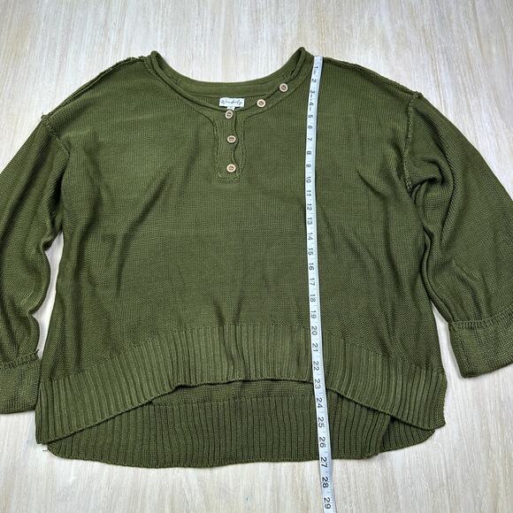 NWT Wonderly Fall Olive Drop Shoulder Henley Neck Pullover Boxy Sweater XL - Picture 7 of 14